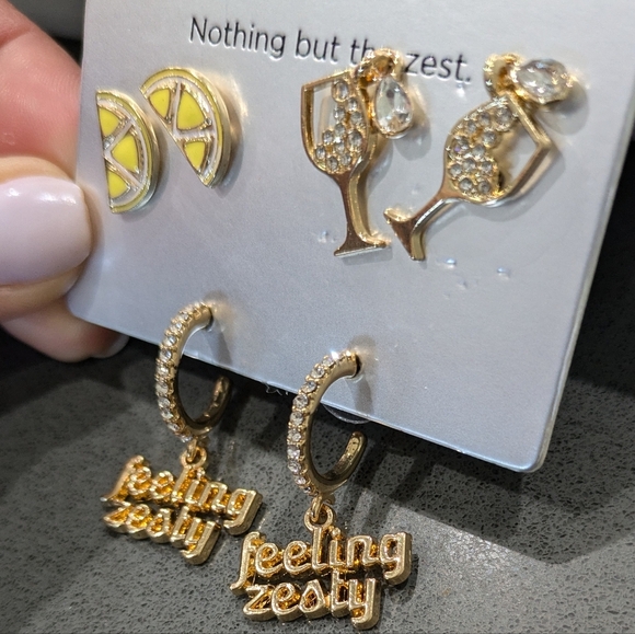 Cute earring set-lemon & champagne stud earrings, feeling zesty dangle earrings - Picture 2 of 5